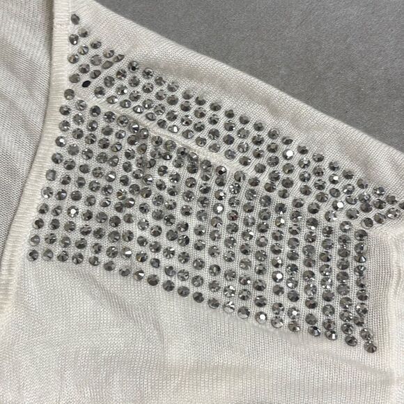 Express Small White Rhinestone Embellished Shoulders Scoop Neck Knit Top Bling - Picture 6 of 10